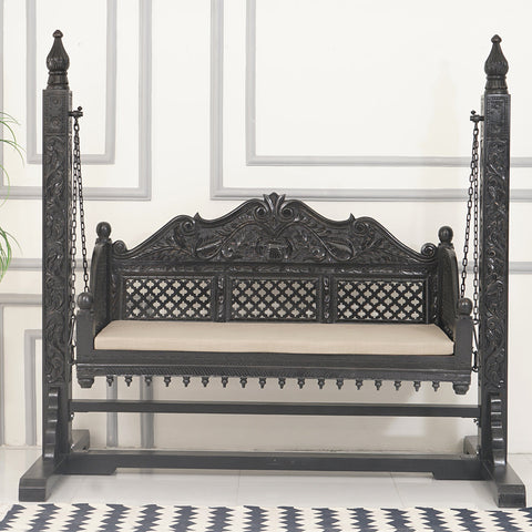 Modern Mango Solid Wood Black Finish 2 Seater Swing Chair