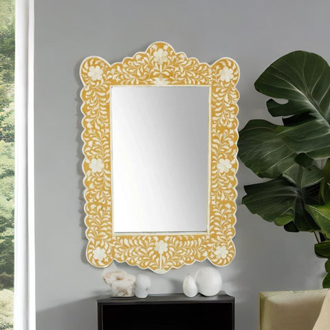 Bone Inlay Striking Hanging Mirror - Yellow Finish