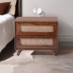 Classic Rattan Sheesham Solid Wood Brown Finish Bedside Table