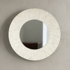 Bone Inlay Geometric White Wall Mirror