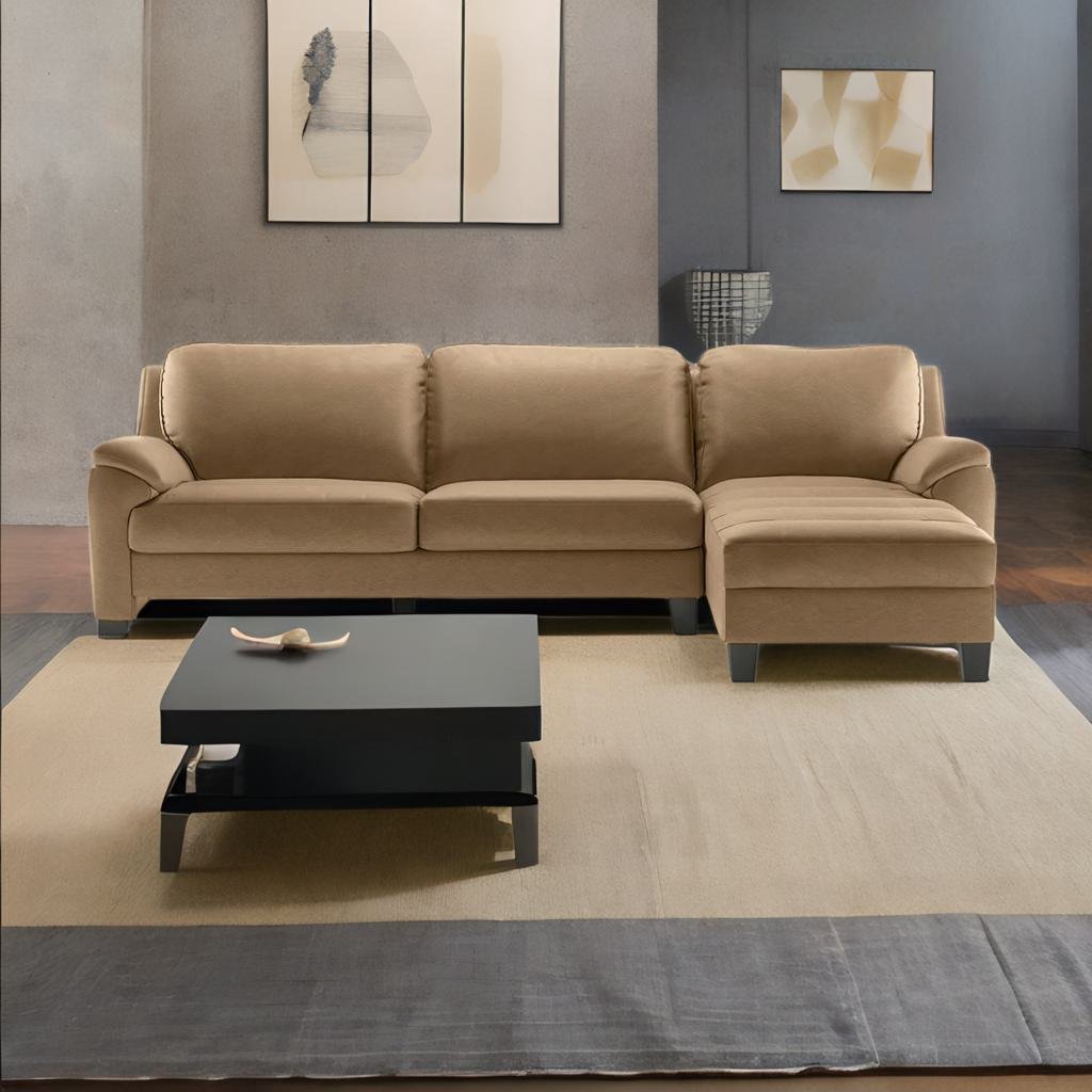 Modern Solid Wood Leatherette Sectional Sofa in Brown