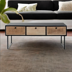 Classic Rattan Sheesham Solid Wood Black Finish Coffee Table