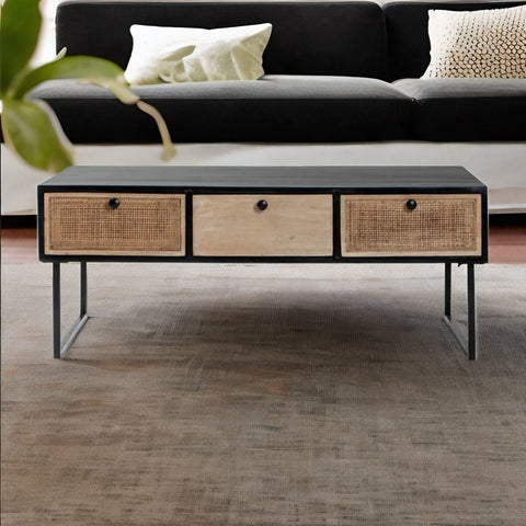 Classic Rattan Sheesham Solid Wood Black Finish Coffee Table