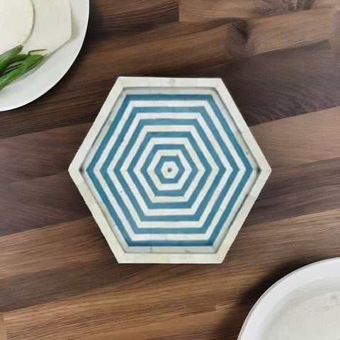 Bone Inlay Solid Wood Hexagonal Serving Tray