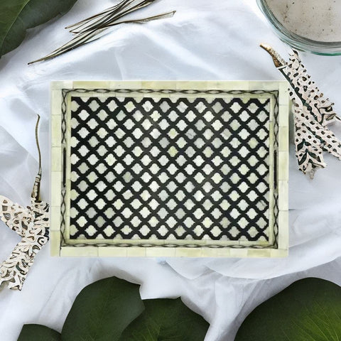 Bone Inlay Rectangle Serving Plate - Moroccan Pattern