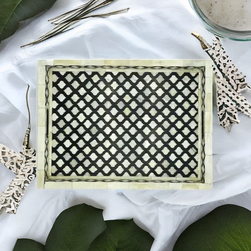 Bone Inlay Rectangle Serving Plate - Moroccan Pattern
