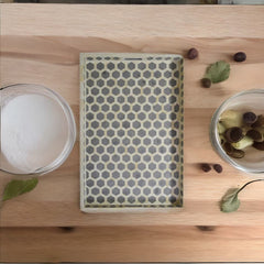 Bone Inlay Black Serving Tray - Hexagonal Pattern