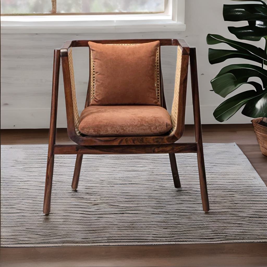 Classic Rattan Sheesham Wood Lounge Chair