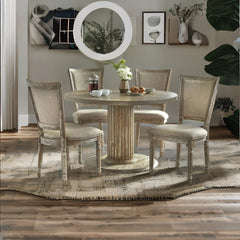 Rattan French Solid Wood 4 Seater Round Dining Table Set