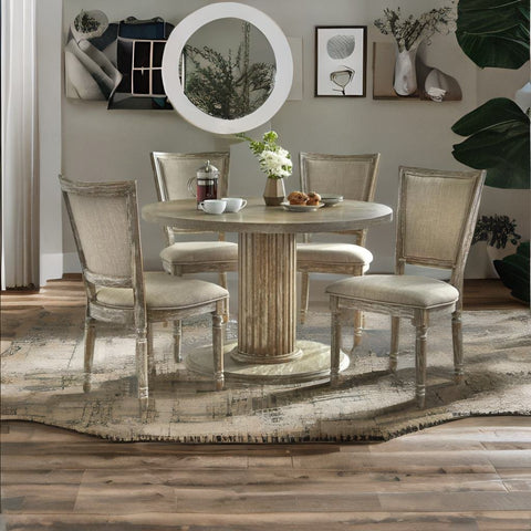 Rattan French Solid Wood 4 Seater Round Dining Table Set