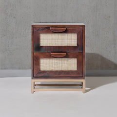 Modern Rattan Mango Wood Bedside Table and Iron Legs