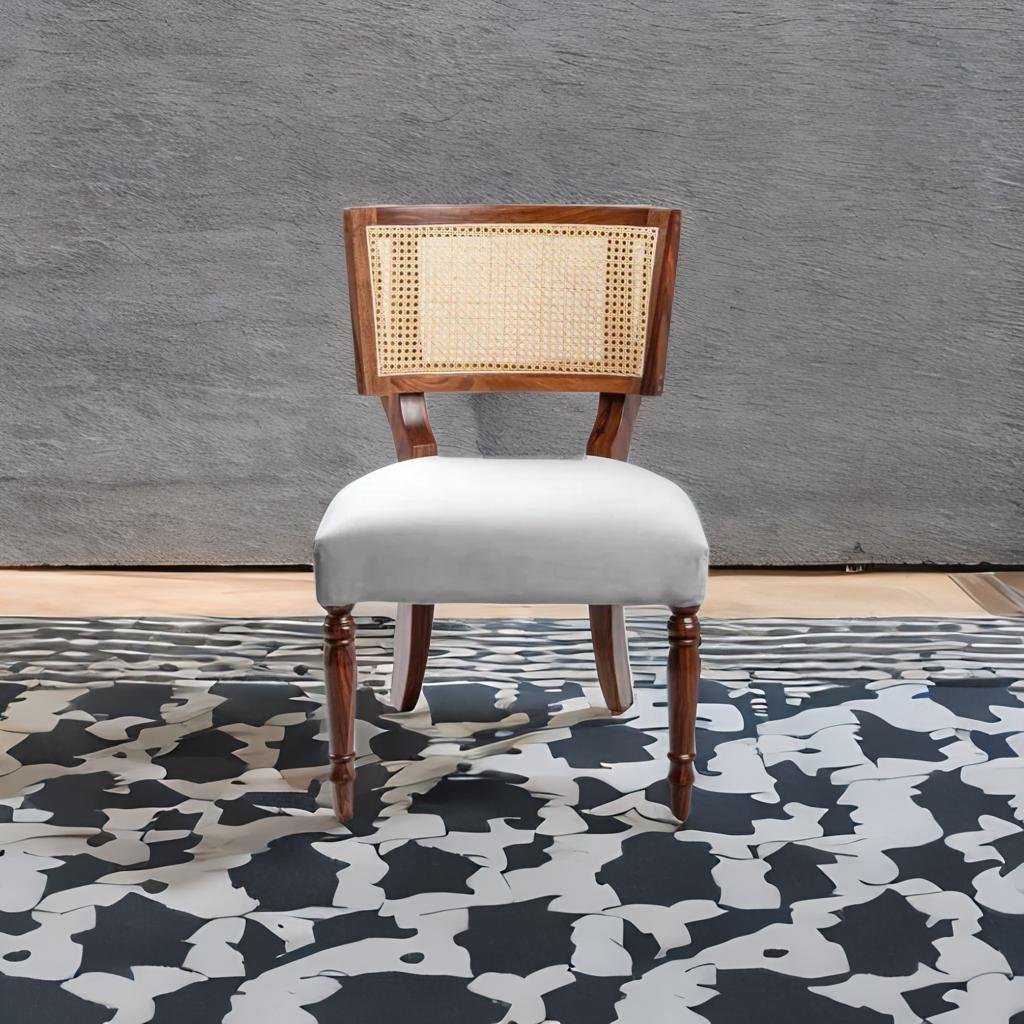 Classic Rattan Sheesham Solid Wood and Fabric Dining Chair