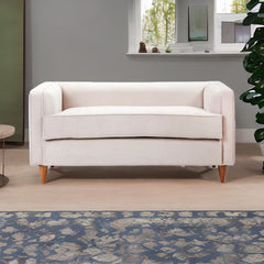 Classic Sheesham Solid Wood and Fabric White 2 Seater Fabric Sofa