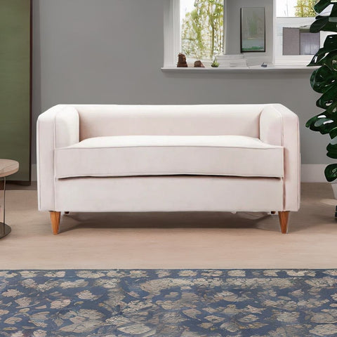 Classic Sheesham Solid Wood and Fabric White 2 Seater Fabric Sofa