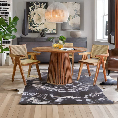 Classic Rattan Solid Sheesham Wood Round Dining Set With Chairs - 4 Seater, 6 Seater - All Sizes