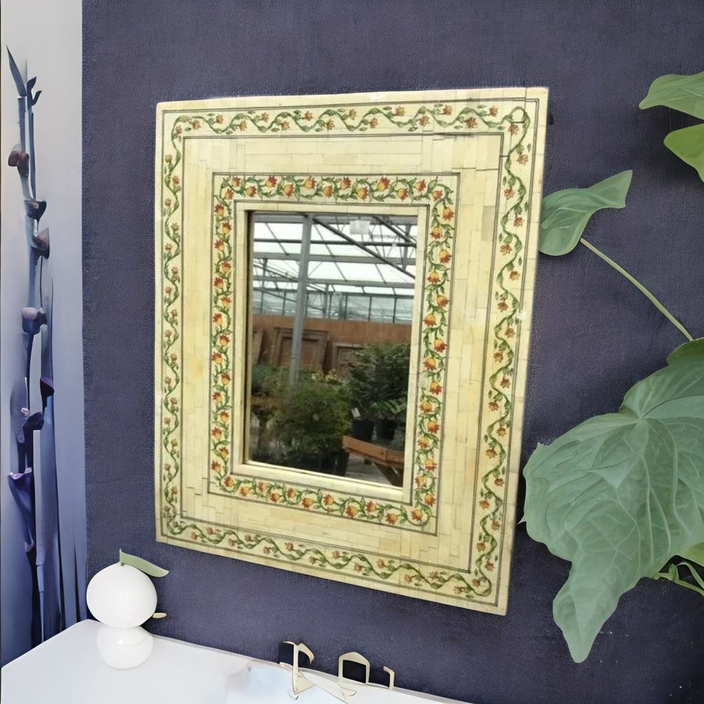 Bone Inlay Hand Painted Indian Mirror Frame