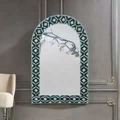 Bone Inlay Mirror Frame Black Geometric Pattren