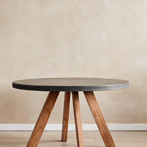 Modern Round Trondheim Cement and Wood Dining Table