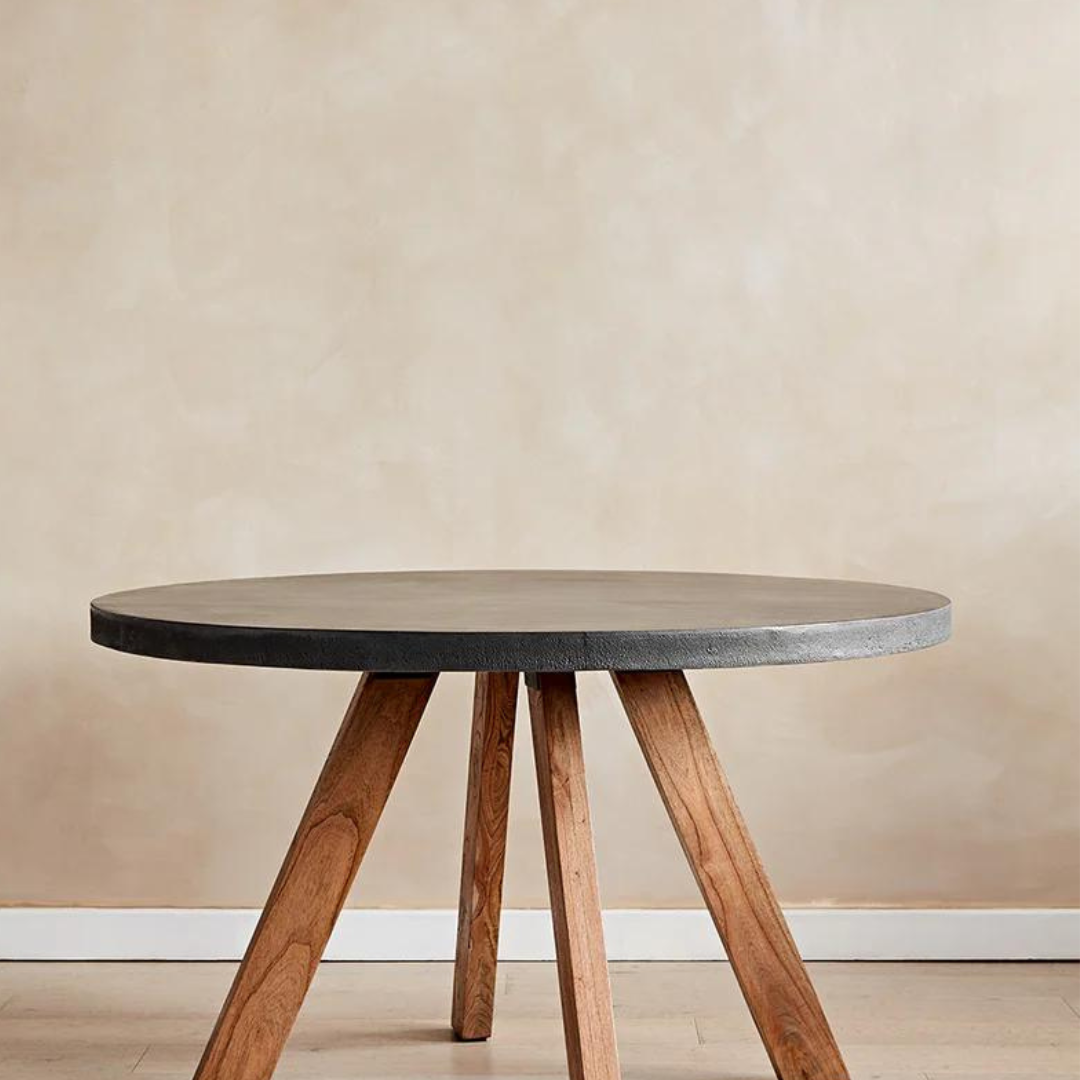 Modern Round Trondheim Cement and Wood Dining Table
