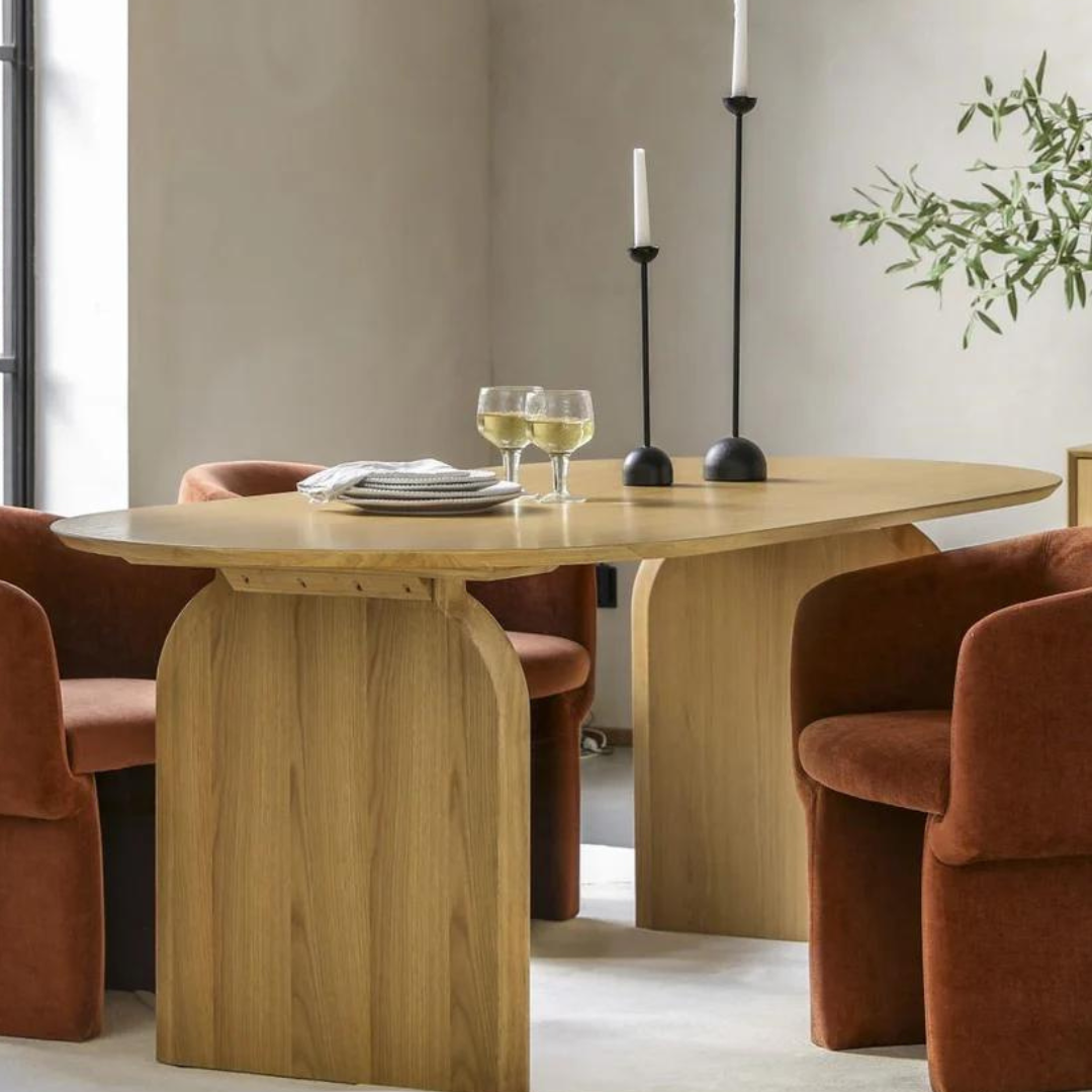 Retro Solid Wood Curved 6 Seater Dining Table