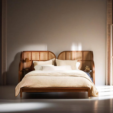 Berlin Rattan Solid Wood Bed With Sidetables – All Sizes