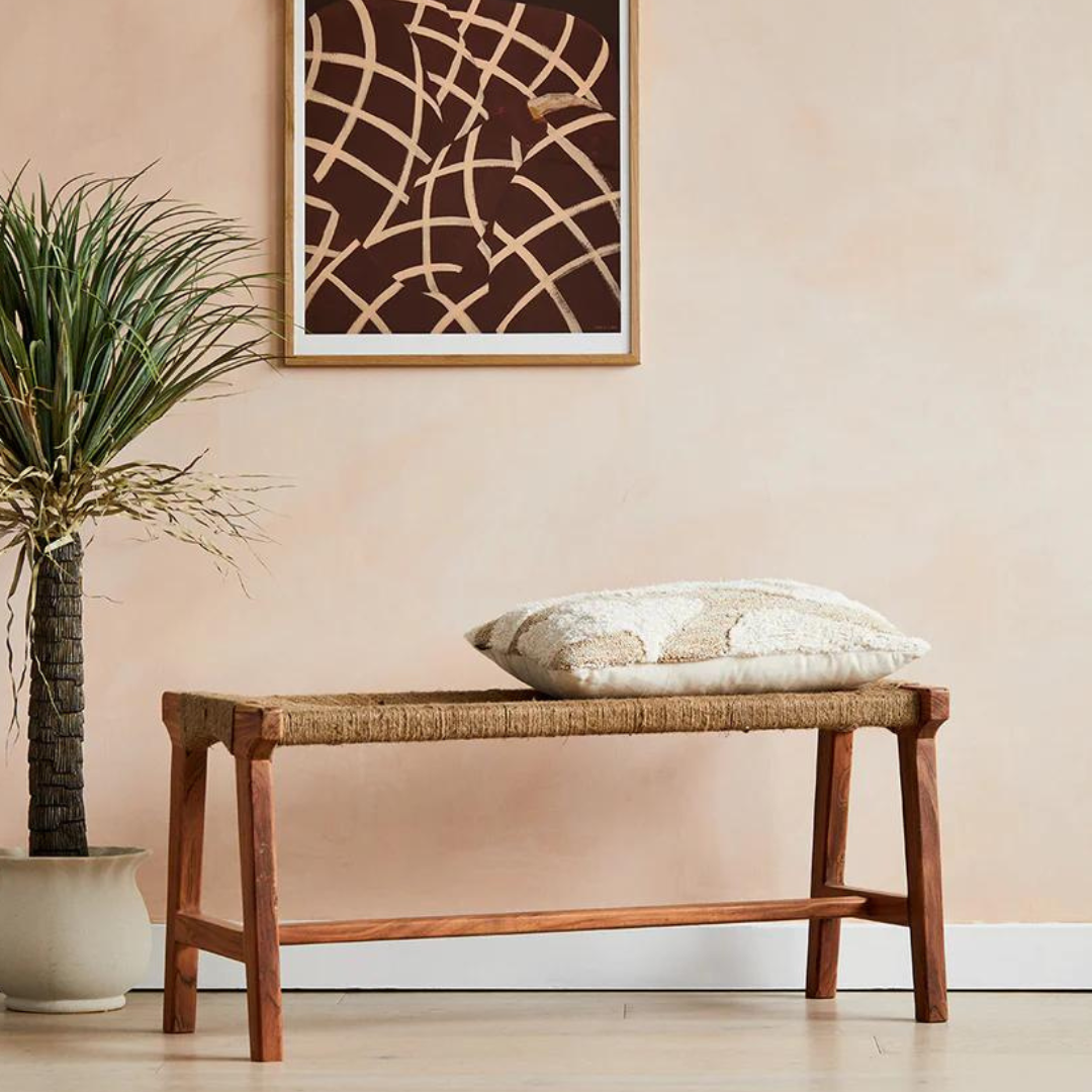 Classic Wood And Jute Woven Bench