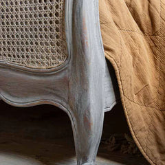 Colonial Antique Solid Wood Rattan Bed In Rustic White- All Sizes