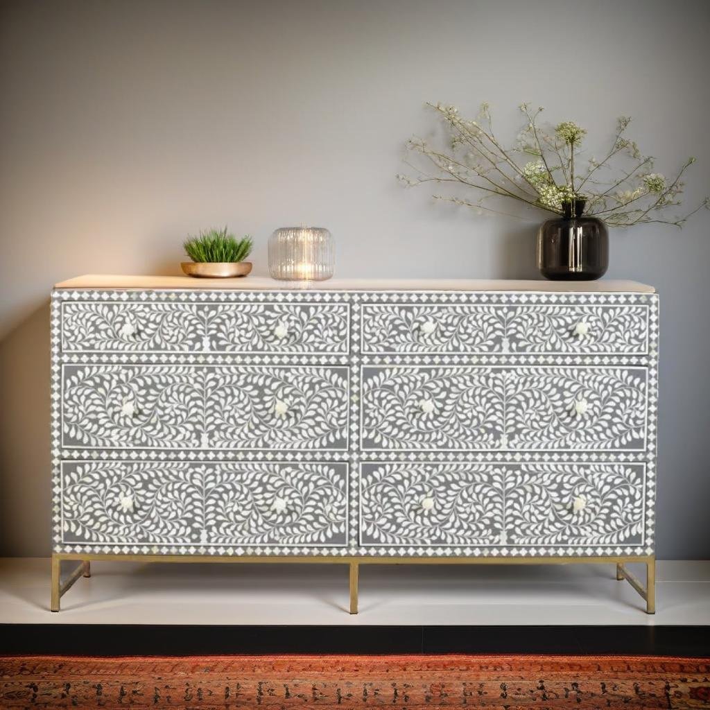 Bone Inlay Floral Sideboard with Drawers