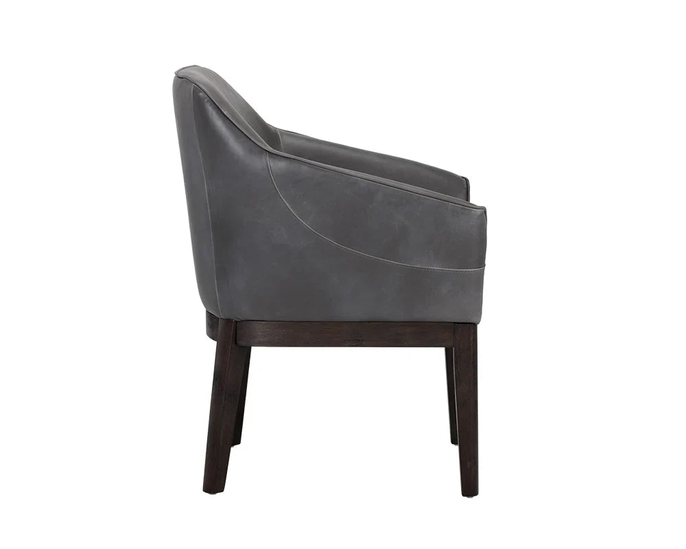 Modern Solid Wood Leather Arm Chair- Grey Finish