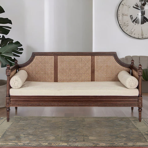 Classic Rattan Solid Wood Day Bed- Brown Finish