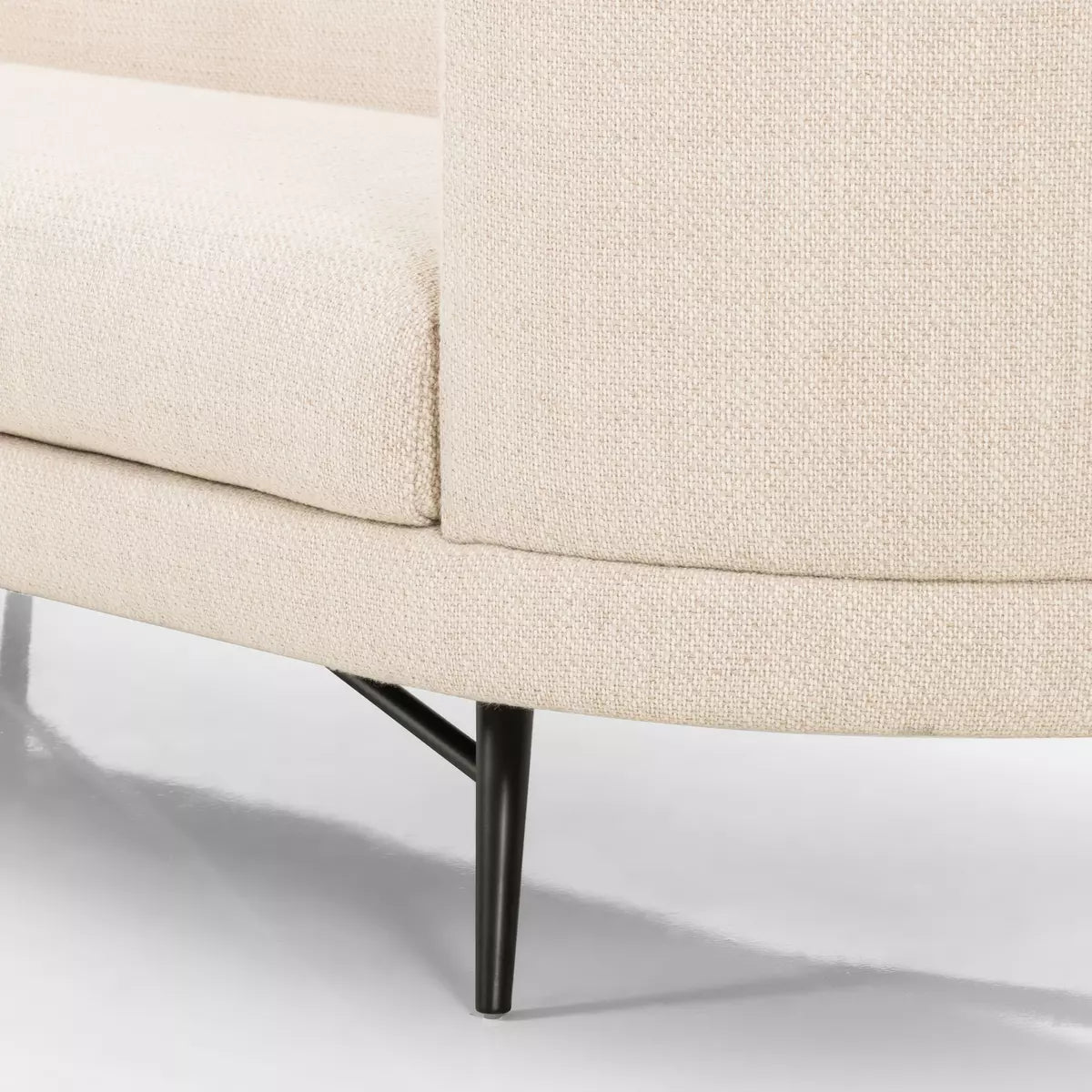 Modern 3 Seater Curve Fabric Sofa - Off- White Finish