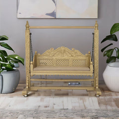 Modern Mango Solid Wood Gold Finish 2 Seater Swing Chair
