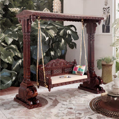 Rajasthani Solid Wood Walnut finish 2 Seater Swing Chair