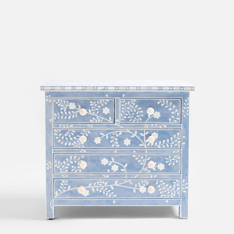 Blue Toki Bone Inlay Chest of 5 Drawers