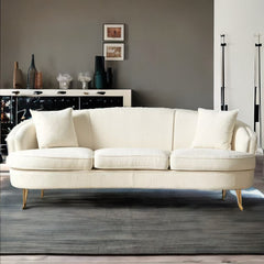 Modern Solid Wood 3 Seater Fabric Sofa - White Finish
