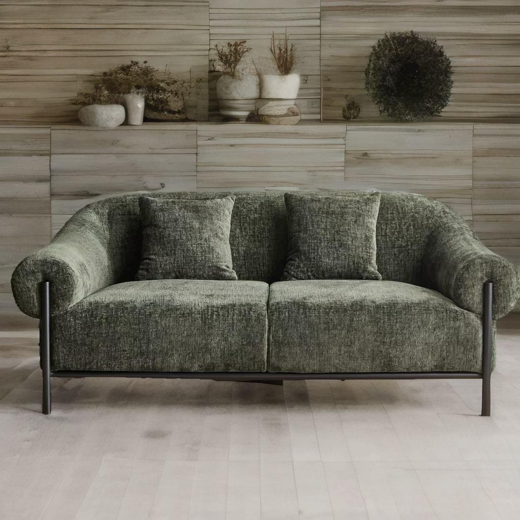Modern Solid Wood 2 Seater Velvet Sofa - Green Finish