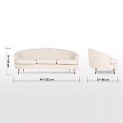 Modern Solid Wood 3 Seater Fabric Sofa - White Finish
