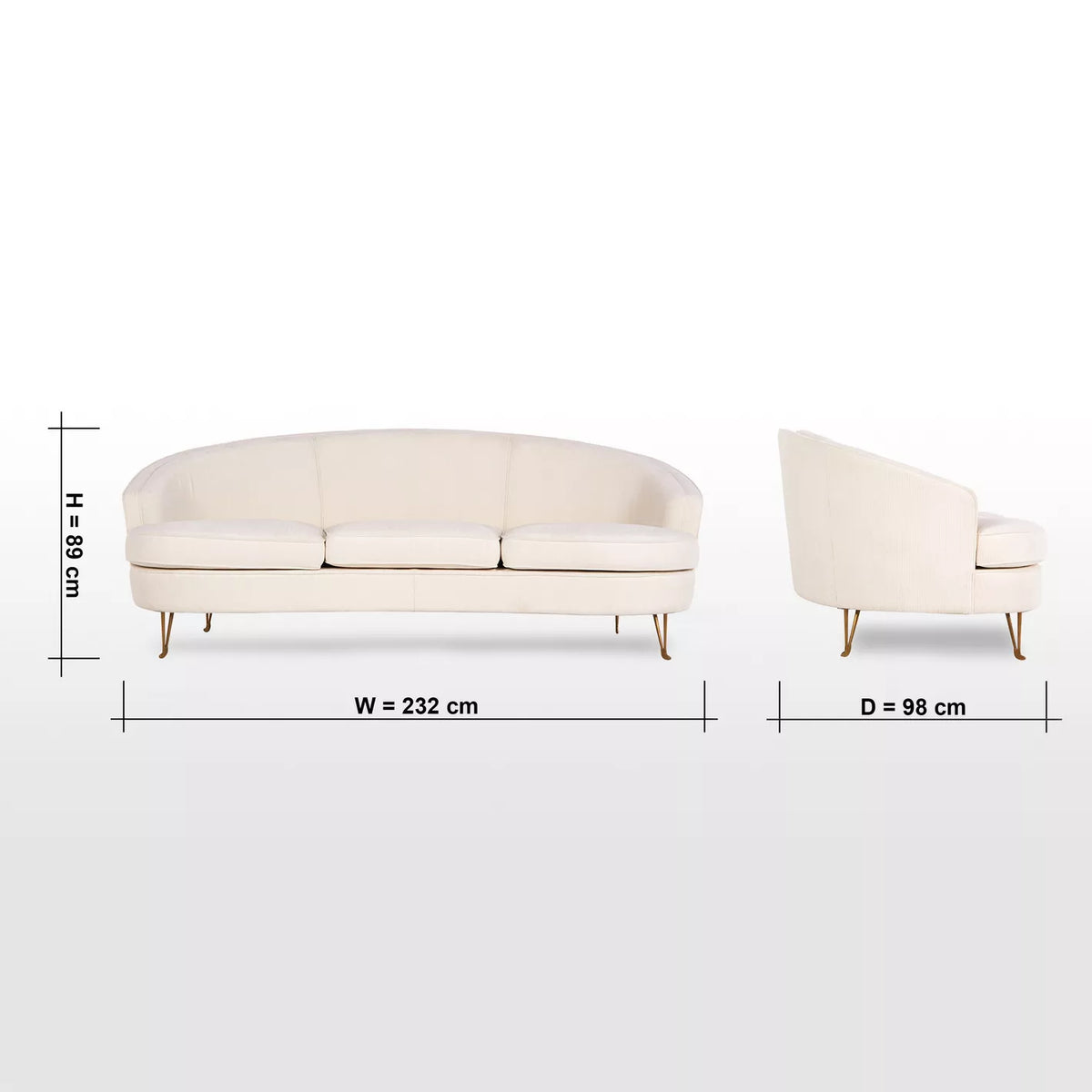 Modern Solid Wood 3 Seater Fabric Sofa - White Finish