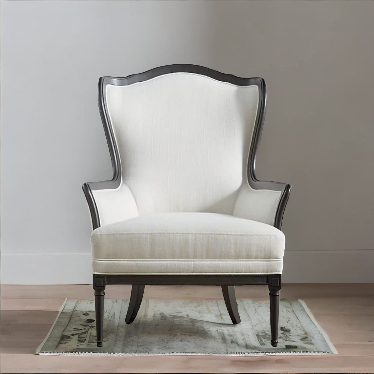 Modern Solid Wood Wing Chair - White Finish