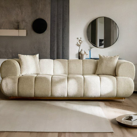 Milano Beige Modern Boucle Fabric Sofa - 4 Seater
