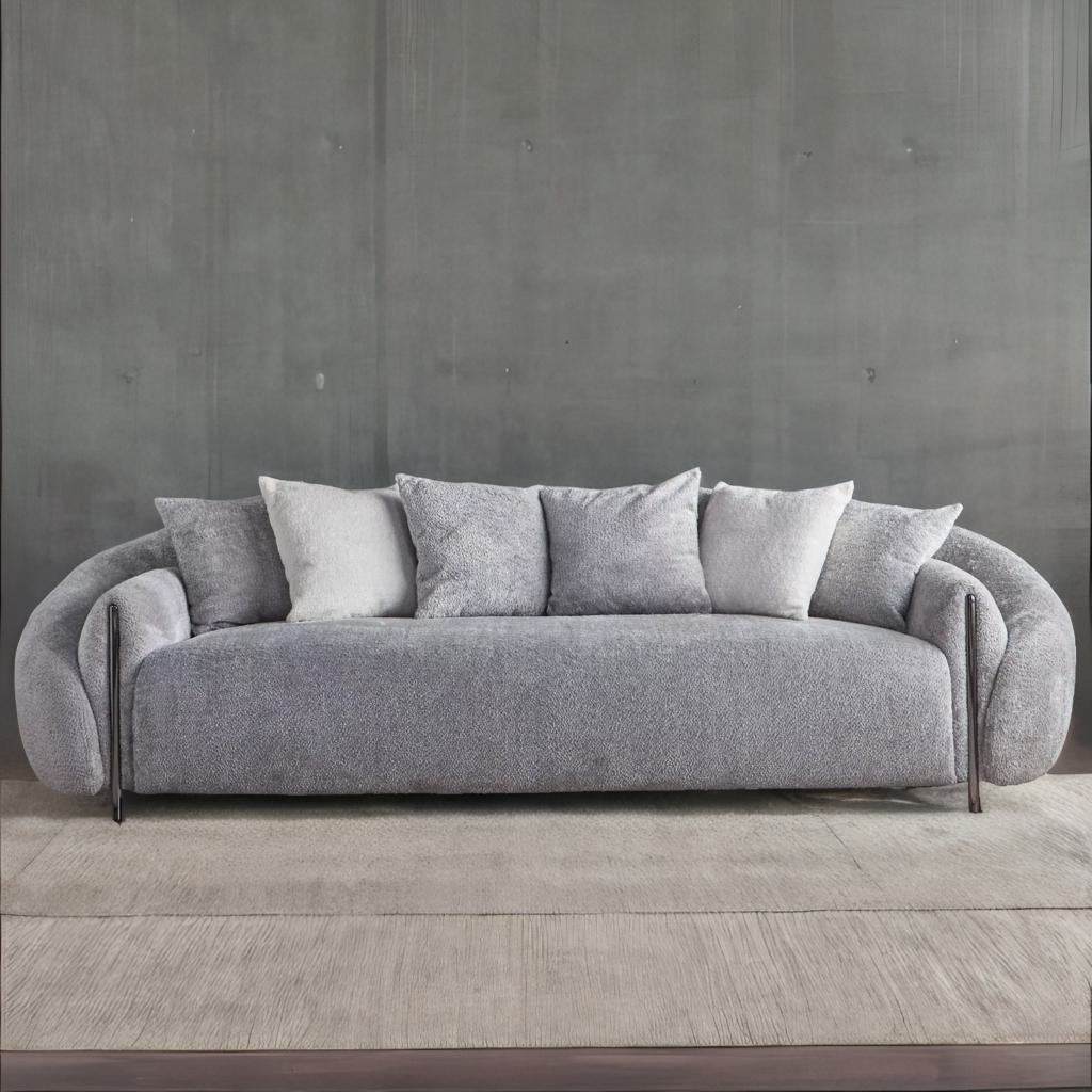Milano Modern Grey Finish Curve Boucle Fabric Sofa - 3 Seater