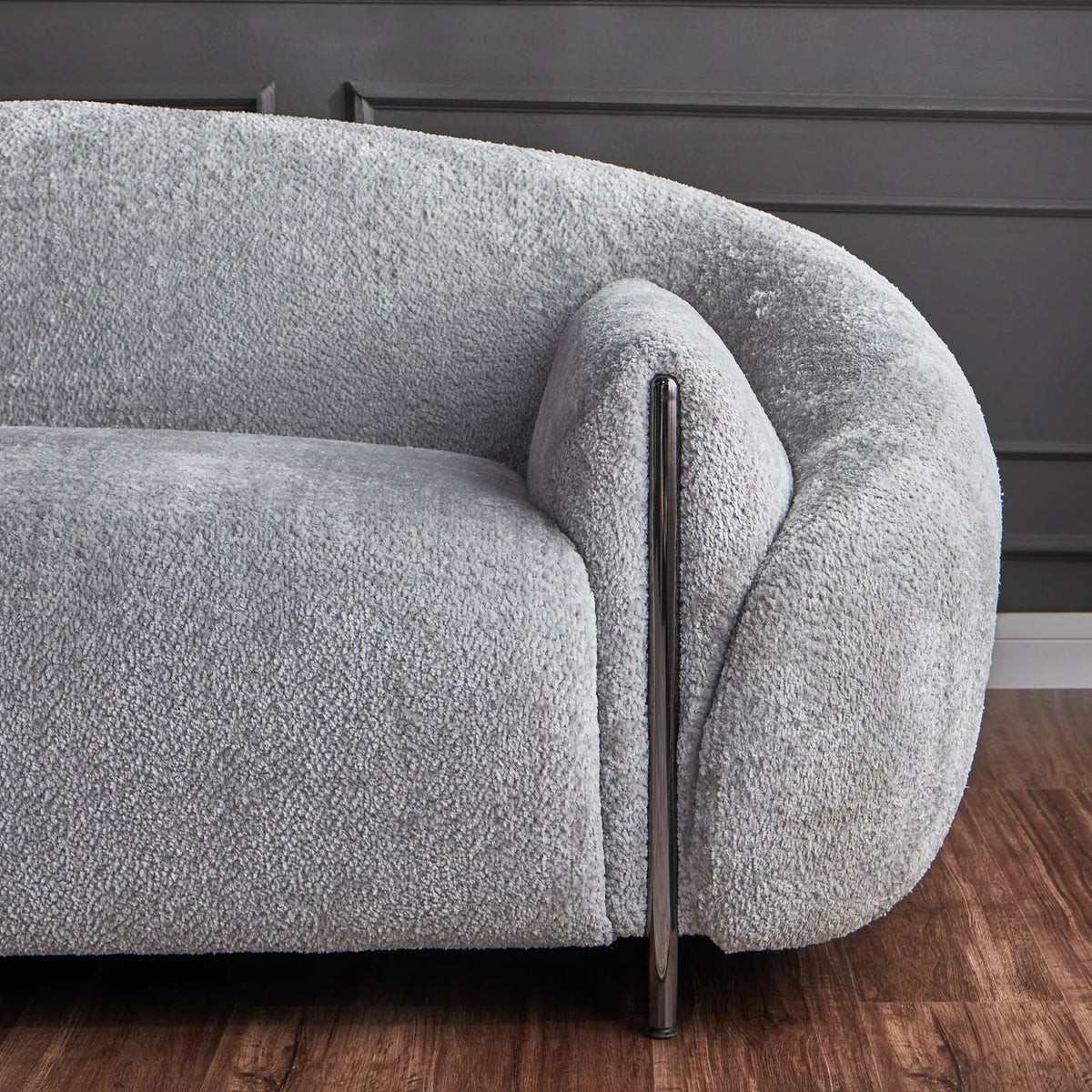 Milano Modern Grey Finish Curve Boucle Fabric Sofa - 3 Seater