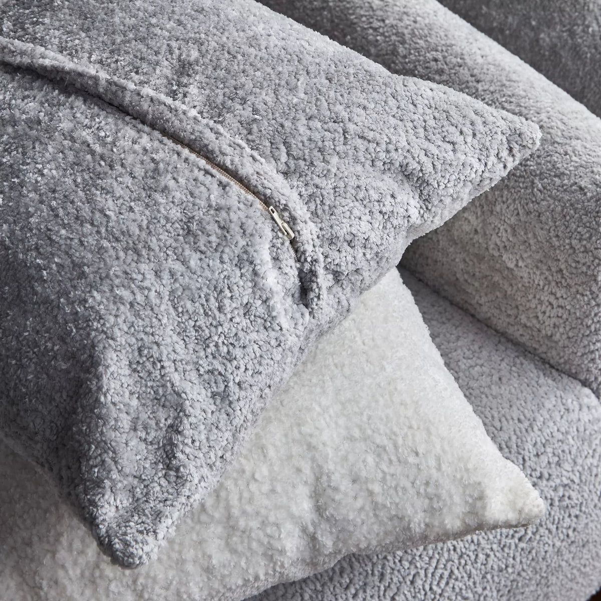 Milano Modern Grey Finish Curve Boucle Fabric Sofa - 3 Seater