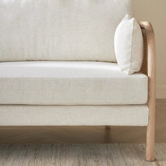 Classic Rattan Solid Wood 3 Seater Fabric Sofa- Natural Finish