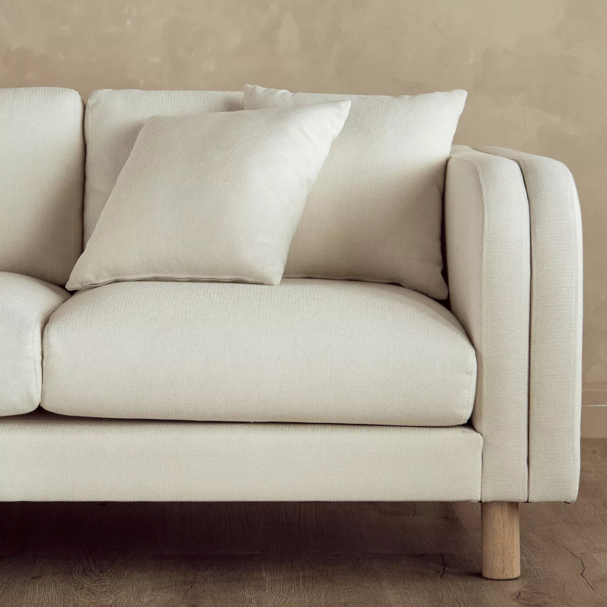 Modern Solid Wood 2 Seater Fabric Sofa - Beige Finish