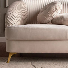Modern Solid Wood Velvet 3 Seater Sofa - Beige Finish