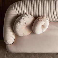 Modern Solid Wood Velvet 3 Seater Sofa - Beige Finish