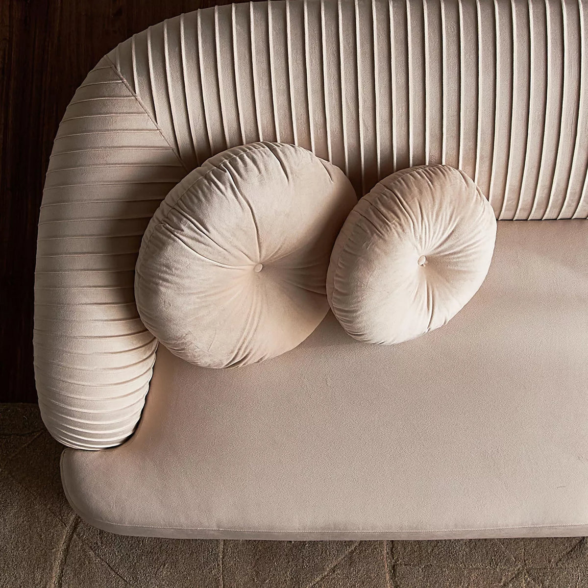 Modern Solid Wood Velvet 3 Seater Sofa - Beige Finish