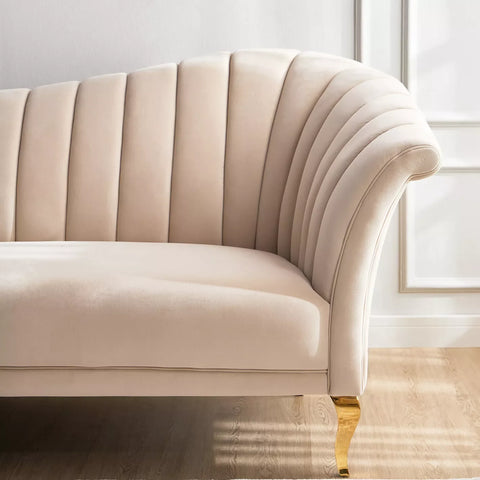 Modern Solid Wood 3 Seater Velvet Sofa- Beige Finish