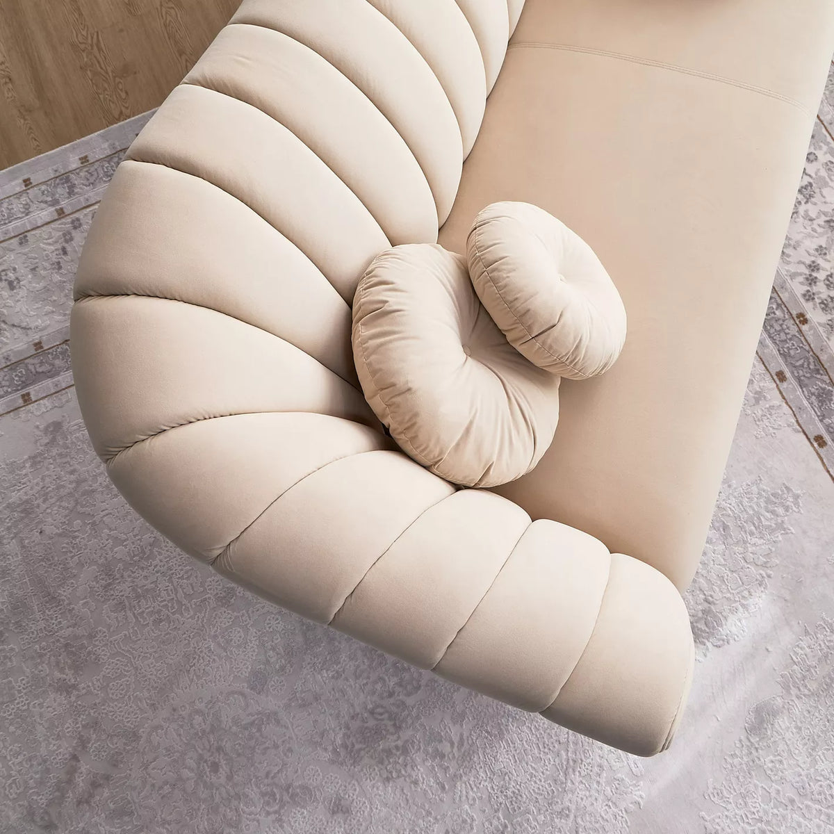 Modern Solid Wood 3 Seater Velvet Sofa- Beige Finish